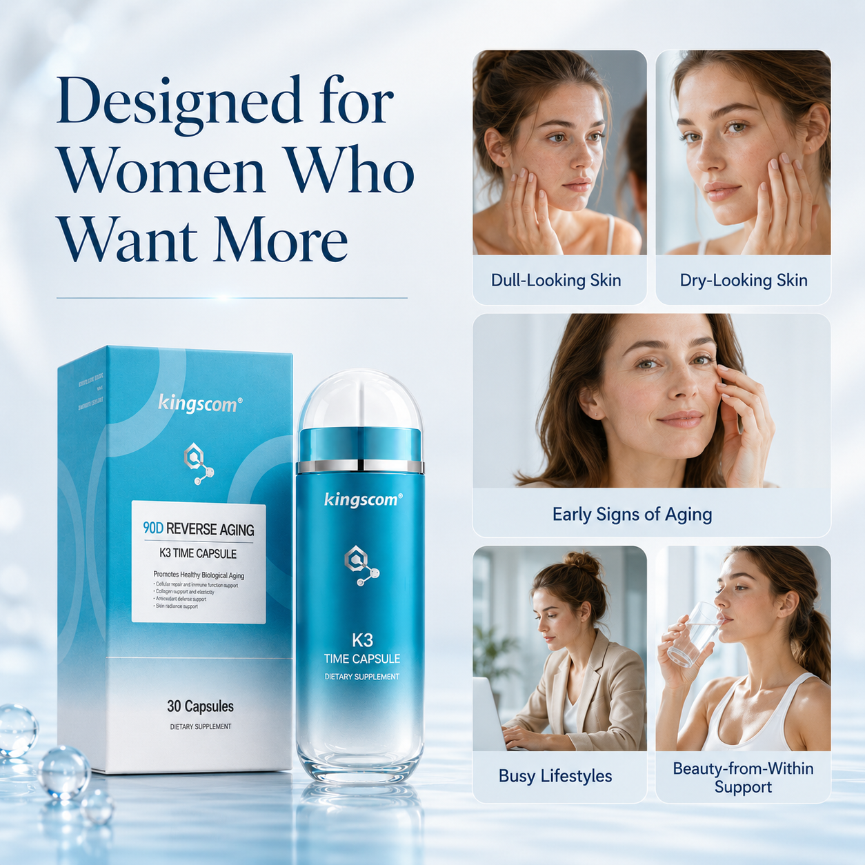 Kingscom K3 Time Capsule Anti-Aging Skin Supplement 30 Capsules