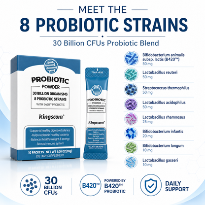 Kingscom Daily Probiotic Powder – 30 Billion CFUs & 8 Strains