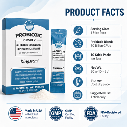 Kingscom Daily Probiotic Powder – 30 Billion CFUs & 8 Strains