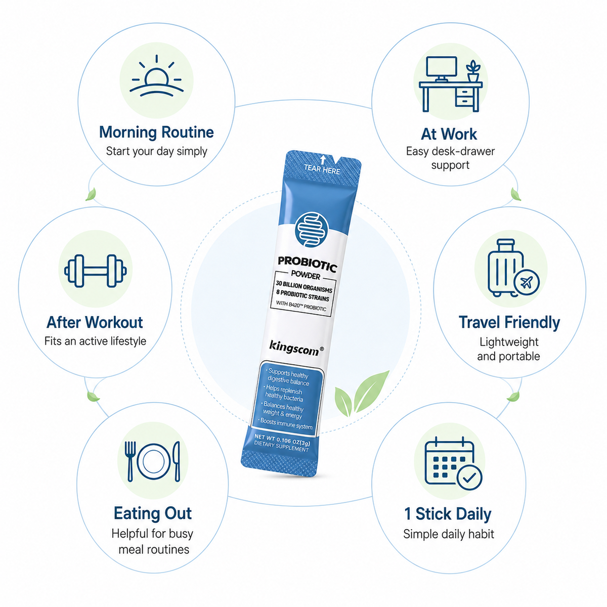 Kingscom Daily Probiotic Powder – 30 Billion CFUs & 8 Strains