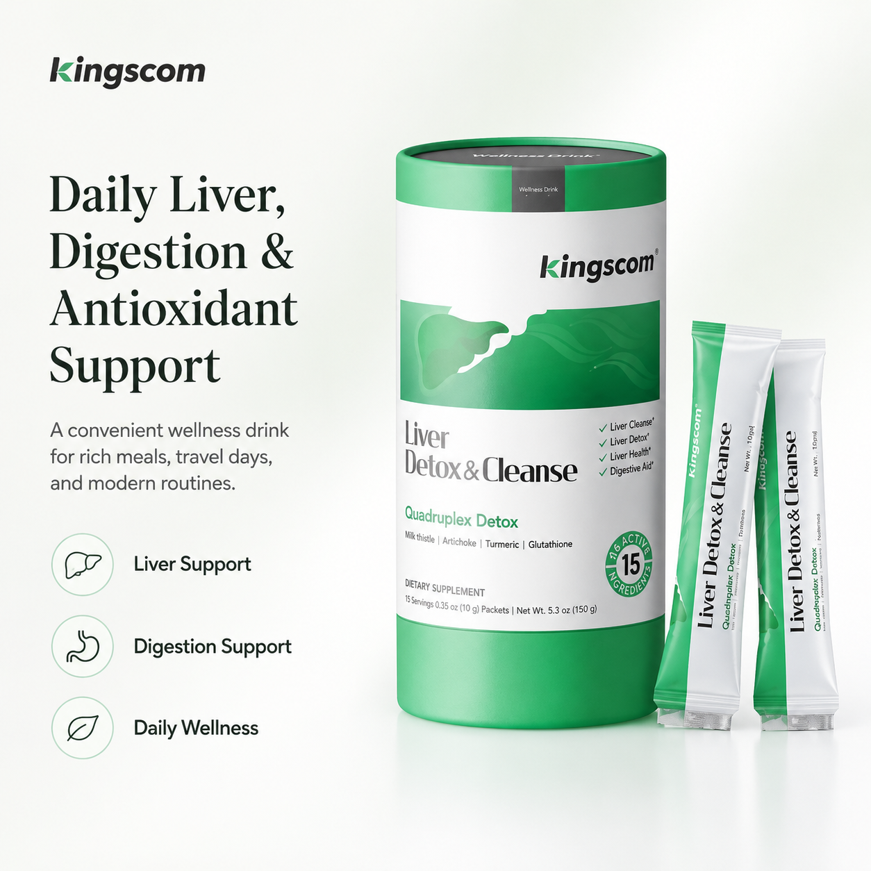 Kingscom Liver Detox & Cleanse Sticks | Daily Liver, Digestion & Antioxidant Support