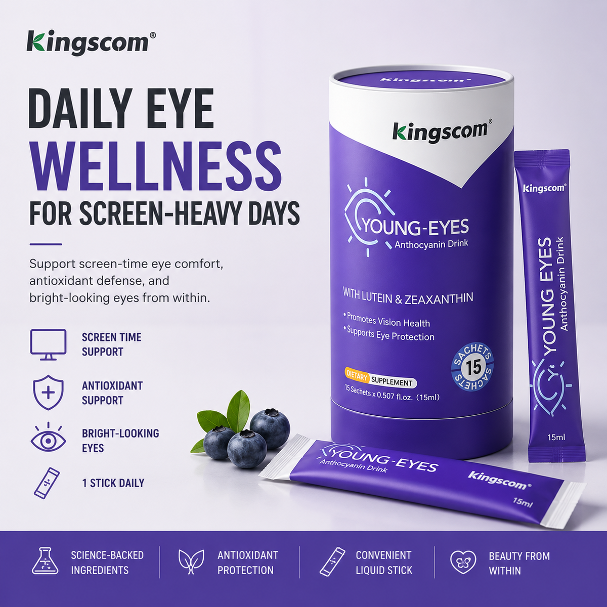 Kingscom Young-Eyes Anthocyanin Eye Wellness Drink – 15 Sticks