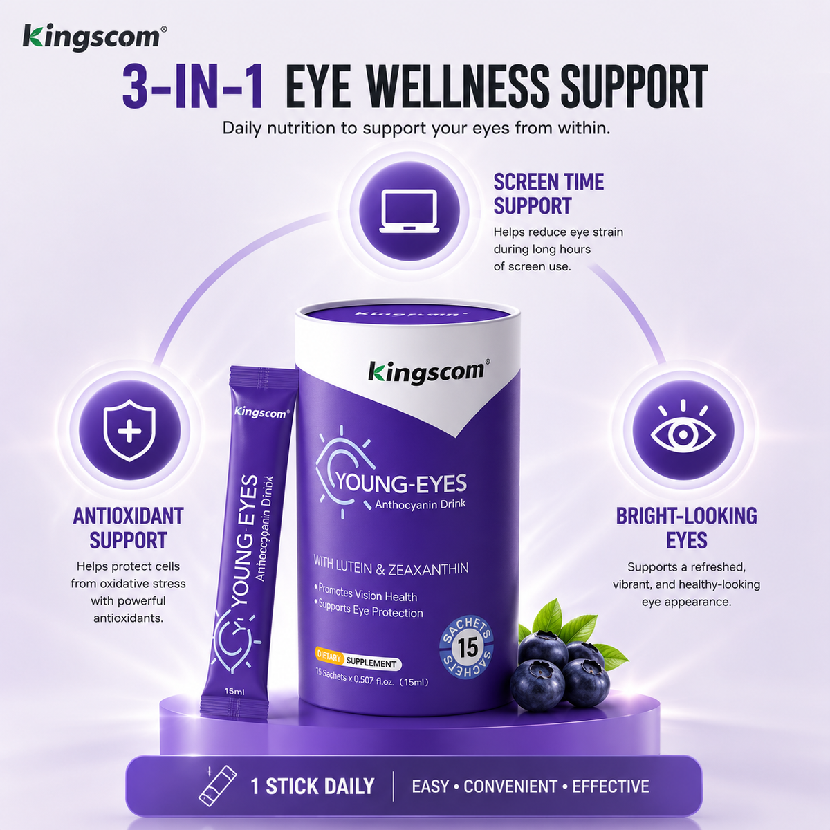 Kingscom Young-Eyes Anthocyanin Eye Wellness Drink – 15 Sticks