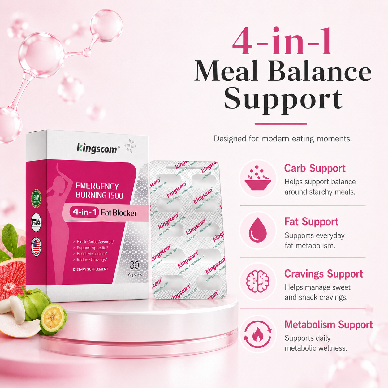Kingscom 4-in-1 Meal Balance Capsules 30ct