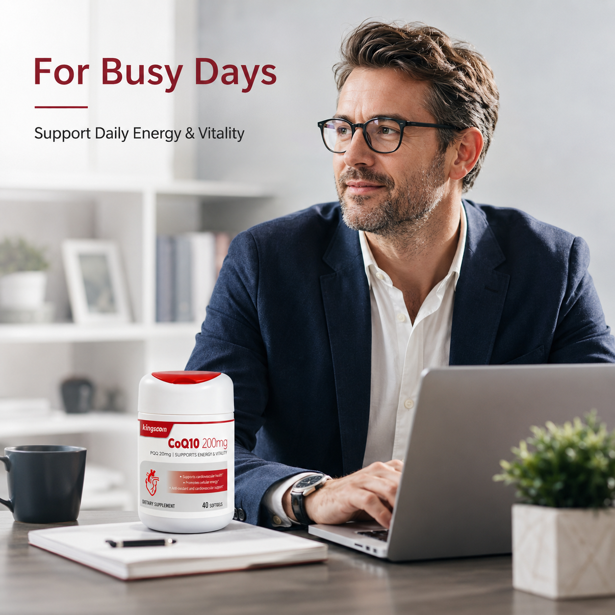 Kingscom CoQ10 200mg Softgels with PQQ 40 Count