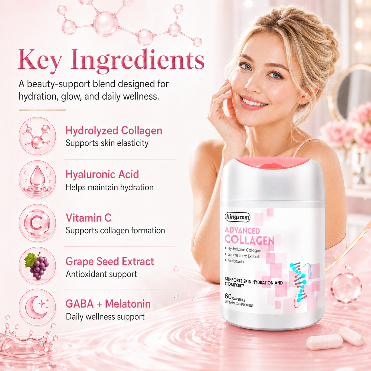 Kingscom Collagen Peptide Capsules – Daily Skin Hydration & Wellness Support