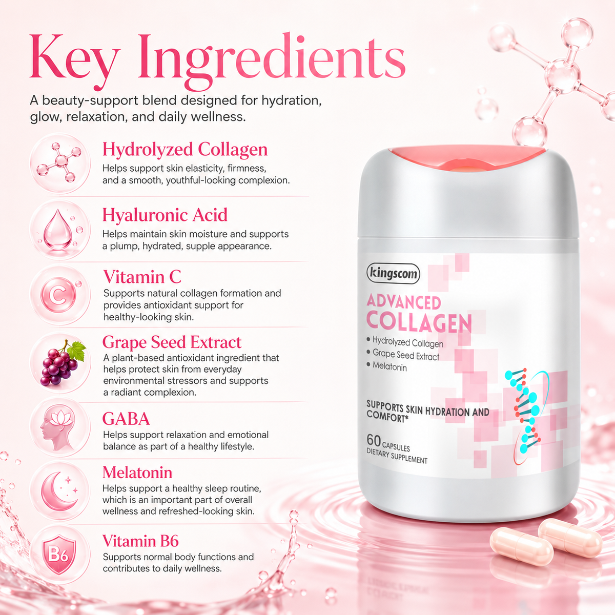 Kingscom Collagen Peptide Capsules – Daily Skin Hydration & Wellness Support